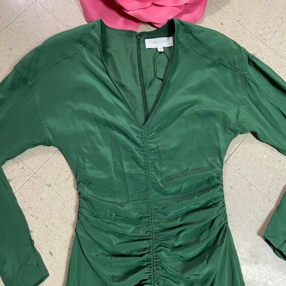 EQUIPMENT FEMME‎ Arya Green Silk Ruched Midi Dress Elegant Old Money Chic - Picture 6 of 16